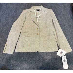 VTG Womyn Wool Silk Blend Blazer Women’s Sz 4 Peak Lapel Beige Speckled Made USA